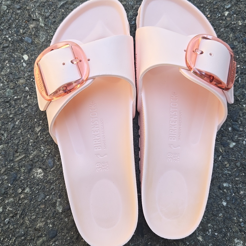 Birkenstock Madrid Pink Slide Sandals with Rose Buckles New Size US 8-8.5 Chic - Picture 6 of 14